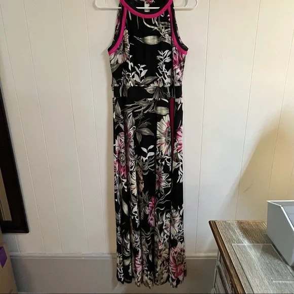 Dresses | Inc Bold Black White And Hot Pink Floral Sundress Summer Dress  Maxi Dress | Poshmark